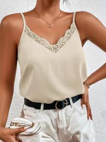 SHEIN Frenchy Ren tương phản Cami ngọn - Màu be - Xem 6