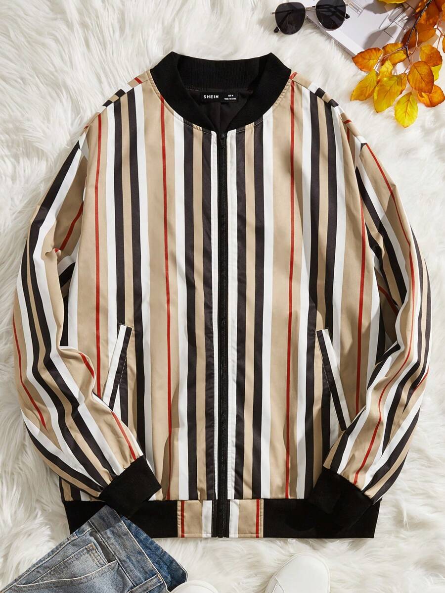 Manfinity VCAY Lỏng lẻo phù hợp Nam In sọc Áo khoác bomber - Nhiều màu - Xem 1