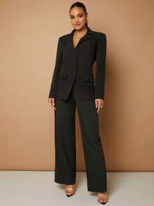 SHEIN BAE Cổ áo Chi tiết về Flap Ngực đơn Áo vest Không có áo ngực - màu đen - Xem 1