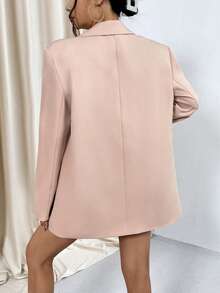 SHEIN Essnce 雙排釦翻蓋細節西裝外套不附腰帶 - 卡其色 - 查看 2