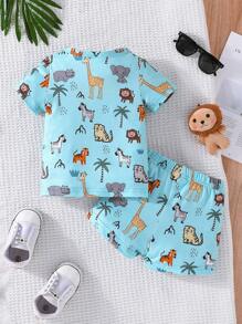Baby Boy Animal & Palm Tree Print Tee & Shorts - Blue - View 2