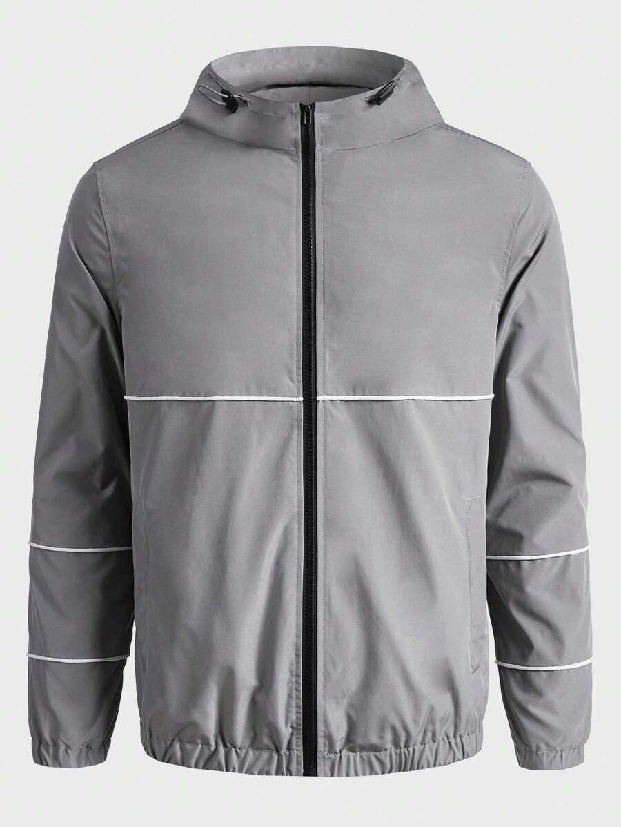 Manfinity VCAY Manga Contrastante Con Capucha Con Cordón Para Hombres - Gris Claro - Ver 1