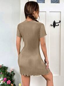 SHEIN EZwear Solid Lettuce Trim Dress