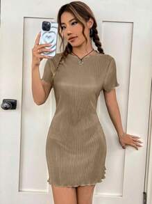 SHEIN EZwear Solid Lettuce Trim Dress