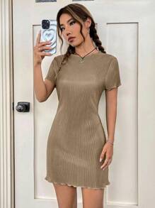 SHEIN EZwear Solid Lettuce Trim Dress