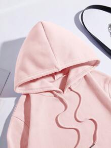 SHEIN EZwear Mountain & Letter Graphic Drawstring Thermal Lined Hoodie - Pink - View 3