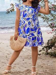 SHEIN Clasi Plus Allover Print Ruffle Hem Smock Dress - Multicolor - View 5