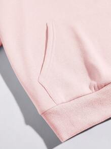 SHEIN EZwear Mountain & Letter Graphic Drawstring Thermal Lined Hoodie - Pink - View 6