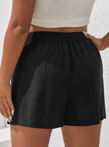 SHEIN VCAY Plus Drawstring Waist Pocket Patched Shorts - Black - View 2