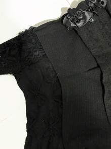 ROMWE Random 3pairs Women Solid Bow Decor Frill Crew Socks - Black - View 4