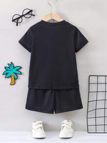 男小童摩托車印花T恤和短褲 - 黑色 - 查看 2