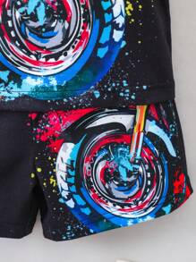 男小童摩托車印花T恤和短褲 - 黑色 - 查看 6