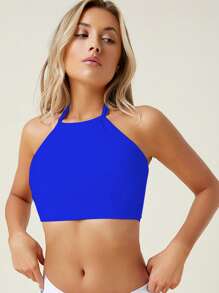 Solid Halter Bikini Top - Royal Blue - View 5