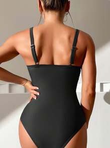 Swim Basics Summer Beach Plain Ruched One Piece Swimsuit