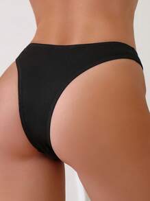 SHEIN Swim Summer Beach Solid Rib Bikini Bottom - Black - View 2