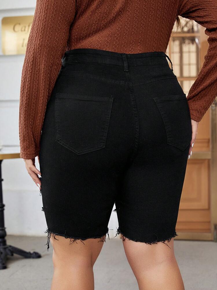 Plus Ripped Raw Hem Denim Shorts