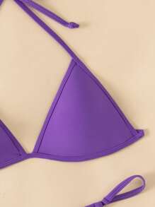 Halter Triangle Thong Bikini Set - Purple - View 4