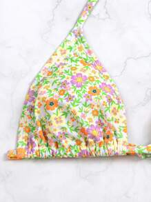Swim Mod Summer Beach Ditsy Floral Halter Triangle Bikini Set - Multicolor - View 3