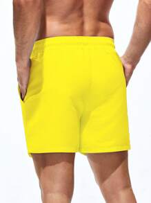 Surfspeed Men Solid Drawstring Waist Swim Trunks - Yellow - View 2