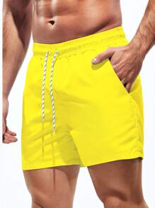 Surfspeed Men Solid Drawstring Waist Swim Trunks - Yellow - View 5