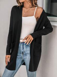SHEIN LUNE Dual Pocket Open Front Drop Shoulder Cardigan In Fall/Winter