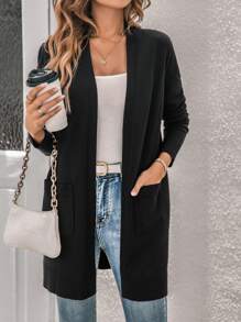 SHEIN LUNE Dual Pocket Open Front Drop Shoulder Cardigan In Fall/Winter