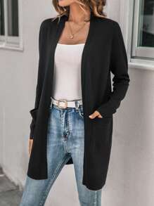 SHEIN LUNE Dual Pocket Open Front Drop Shoulder Cardigan In Fall/Winter