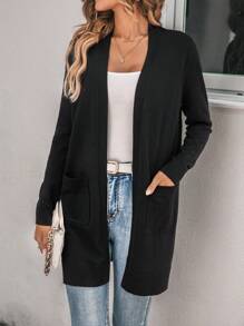 SHEIN LUNE Dual Pocket Open Front Drop Shoulder Cardigan In Fall/Winter