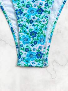 SHEIN Swim Summer Beach Ditsy Floral Print Halter Triangle Bikini Set - Blue - View 7