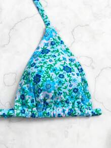 SHEIN Swim Summer Beach Ditsy Floral Print Halter Triangle Bikini Set - Blue - View 8