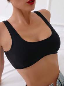 Solid Scoop Neck Bikini Top - Black - View 3