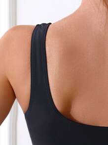 Solid Scoop Neck Bikini Top - Black - View 5