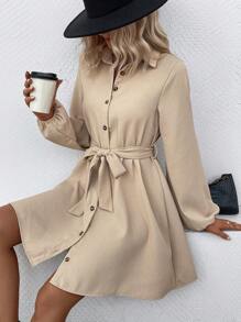 SHEIN Privé Lantern mouwen Met riem Hemdjurk