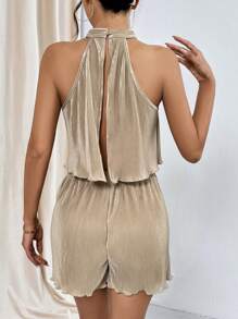 SHEIN Essnce 素色掛脖上衣&短褲 - 卡其色 - 查看 6