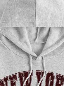 INAWLY Đồ họa Chữ cái Dây rút Lót nhiệt Hoodie - Màu Xám nhạt - Xem 4