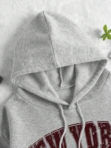 INAWLY Đồ họa Chữ cái Dây rút Lót nhiệt Hoodie - Màu Xám nhạt - Xem 5