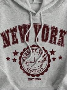 INAWLY Đồ họa Chữ cái Dây rút Lót nhiệt Hoodie - Màu Xám nhạt - Xem 6