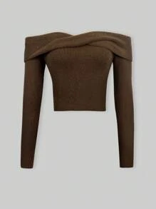 SHEIN Unity Off Shoulder Jumper - Brown - View 1
