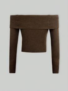 SHEIN Unity Off Shoulder Jumper - Brown - View 2