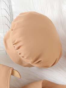 SHEIN 少女休閒簡約優雅復古連帽卡其色2入組套裝適合春秋 - 卡其色 - 查看 3