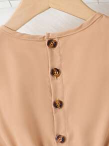 SHEIN 少女休閒簡約優雅復古連帽卡其色2入組套裝適合春秋 - 卡其色 - 查看 5
