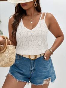 SHEIN Frenchy Plus Solid Lace Tank Top - Apricot - View 4