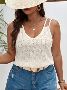 SHEIN Frenchy Plus Solid Lace Tank Top - Apricot - View 6
