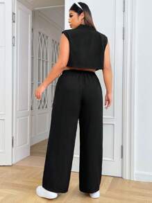 SHEIN X Galloways Plus Lapel Neck Crop Vest Blazer & Wide Leg Pants