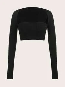 SHEIN EZwear Solid Crop Tube Knit Top & Bolero - Black - View 1