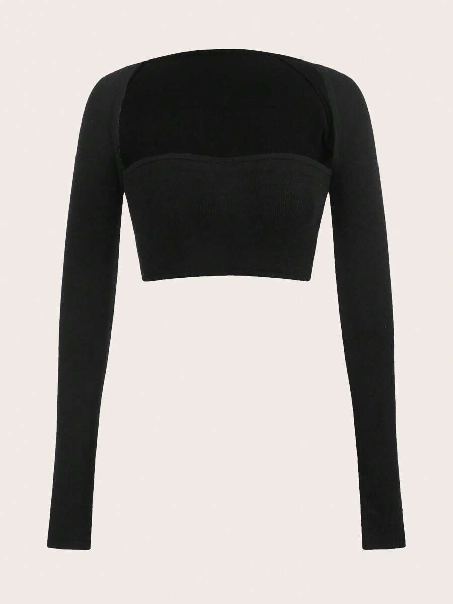 SHEIN EZwear Solid Crop Tube Knit Top & Bolero - Black - View 1