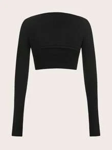 SHEIN EZwear Solid Crop Tube Knit Top & Bolero - Black - View 2
