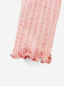 SHEIN 街頭風格嬰兒女孩棕色針織背帶褲,配有細肩帶和波浪邊 - 珊瑚粉 - 查看 3