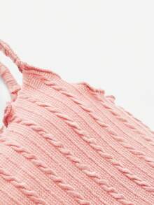 SHEIN 街頭風格嬰兒女孩棕色針織背帶褲,配有細肩帶和波浪邊 - 珊瑚粉 - 查看 4