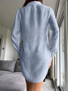 SHEIN Swim Summer Beach Solid Button Front Kimono - Baby Blue - View 2